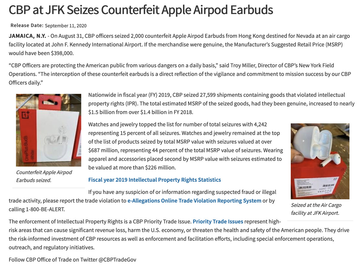 Feds Proudly Announce Seizure Of Counterfeit Apple Airpods That Are Actually Oneplus Buds Wilson S Media - quazer laser shooting red team base roblox